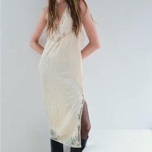 Zara Lingerie Style Crinkle Slip Dress in Vanilla